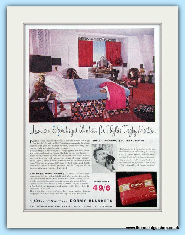 Dormy Blankets Phyllis Digby Morton Original Advert 1955 (ref AD4784)