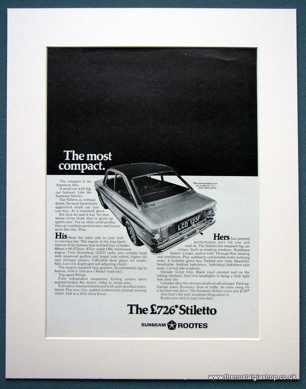 Sunbeam Stiletto Rootes 1968 Original Advert (ref AD1097)