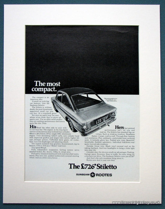 Sunbeam Stiletto Rootes 1968 Original Advert (ref AD1097)