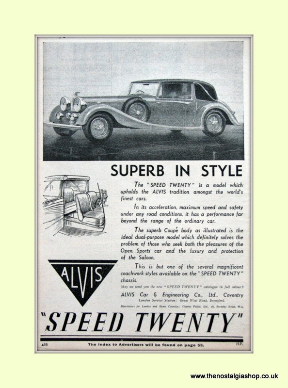 Alvis Speed Twenty 1936 Original Advert (ref AD6617)
