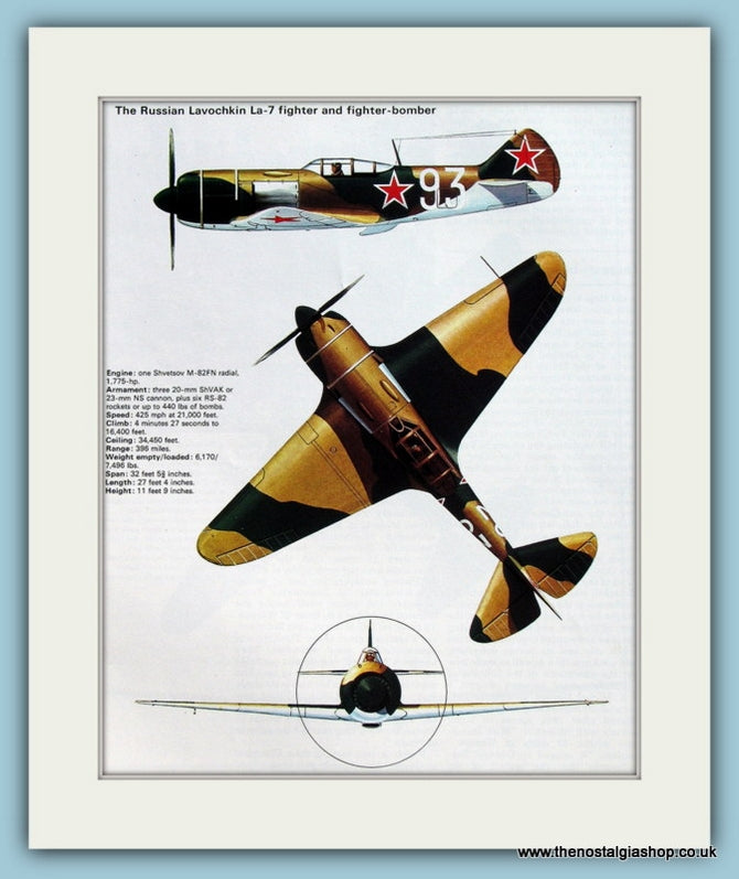 Russian Lavochkin La-7 Fighter & Fighter Bomber Aircraft. Print (ref PR577)