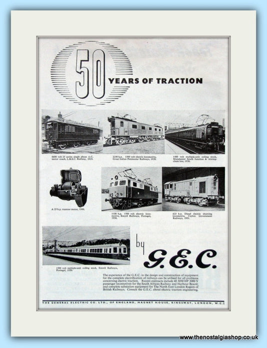 G.E.C. 50 Years of Traction. Original Advert 1951 (ref AD6170)