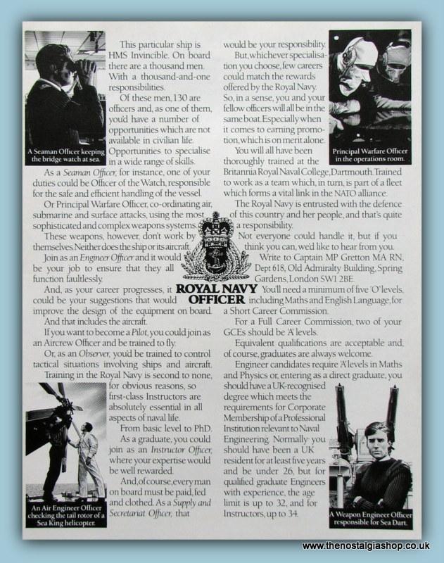 Royal Navy Officer 1980's Original Advert. (ref AD6050)