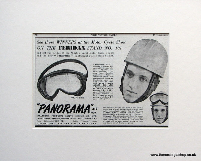 Panorama Motorcycle Goggles & Crash Helmets 1951 Original advert (ref AD1600)