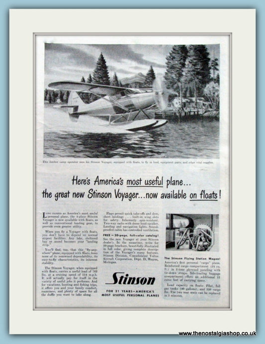 Stinson Voyager Original Advert 1947 (ref AD4233)