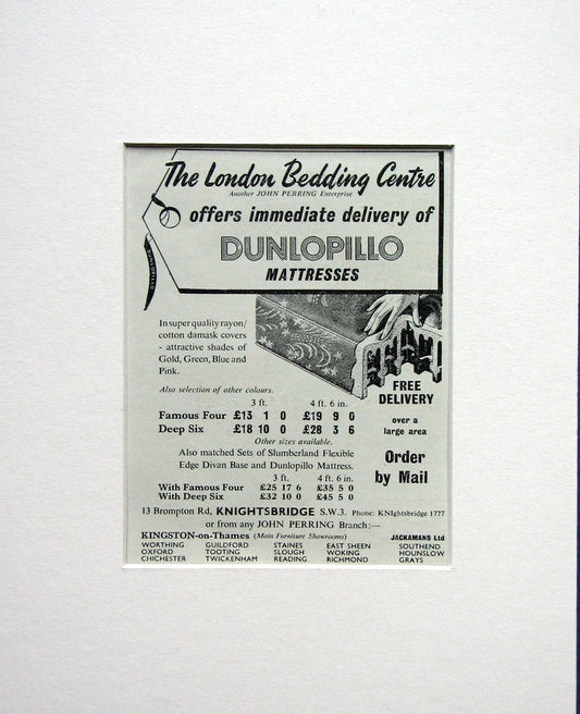 Dunlopillo Mattresses. Original advert 1953 (ref AD1553)