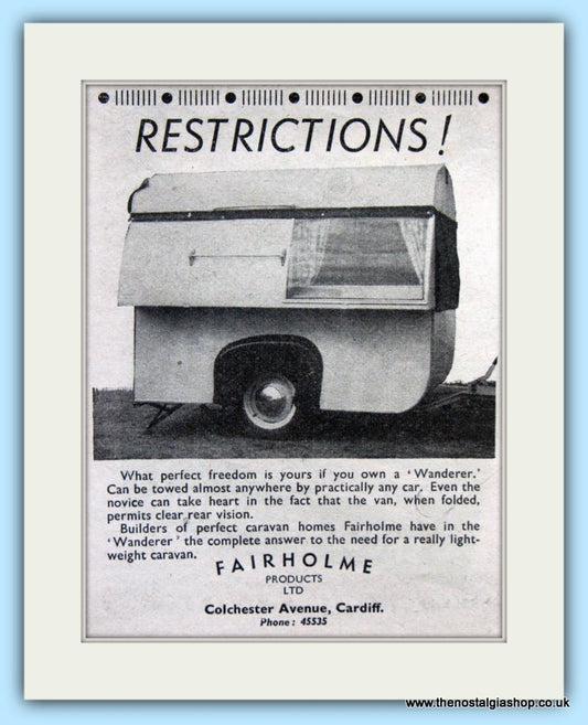 Wanderer Caravan Fairholme Product Original Advert 1952 (ref AD5084)