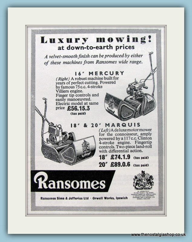 Ransomes Lawn mowers. Original Advert 1961 (ref AD4634)