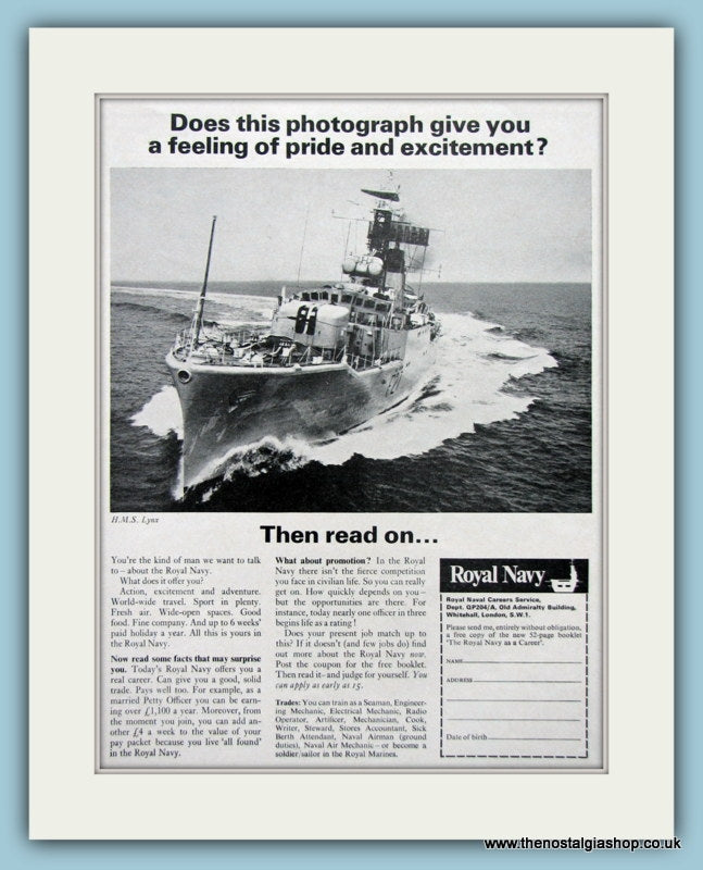 Royal Navy Pride. Set of 2 Original Adverts 1960's (ref AD6070)