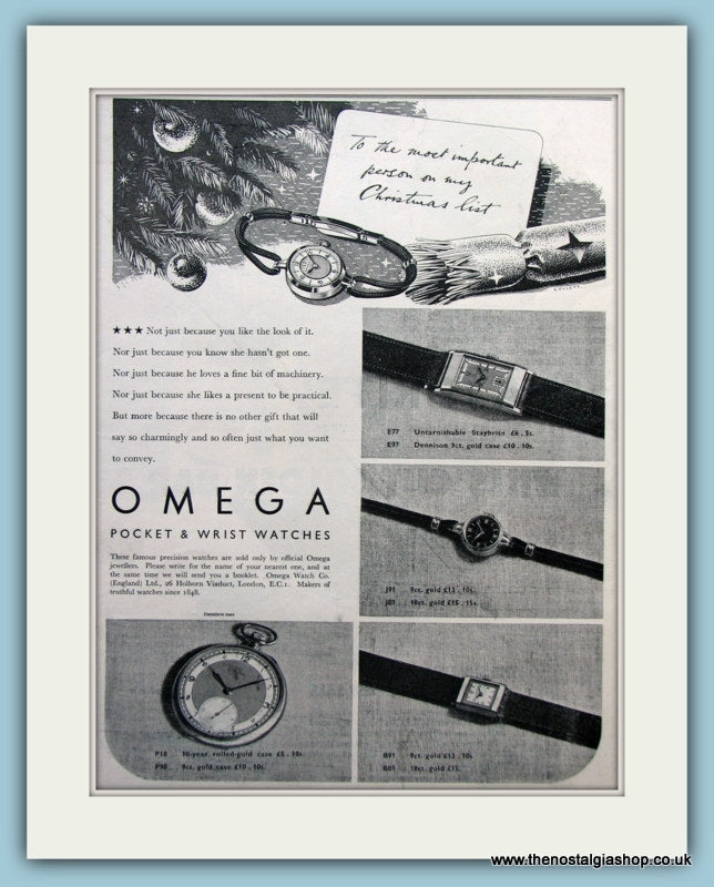 Omega Watches. Original Advert 1938 (ref AD6126)