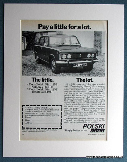 Fiat Polski Set Of 2 Original Adverts 1975 (ref AD1747)