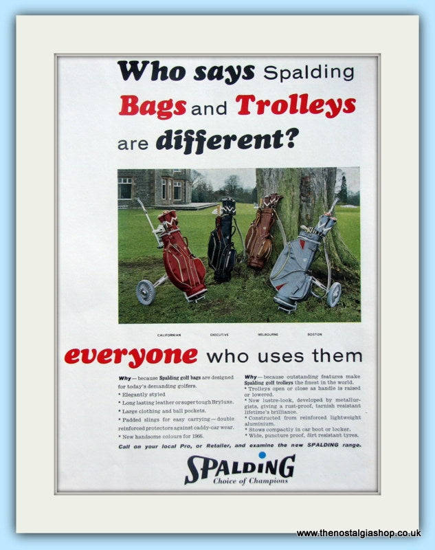 Spalding Golf Bags & Trolleys. Original Advert 1966 (ref AD4764)