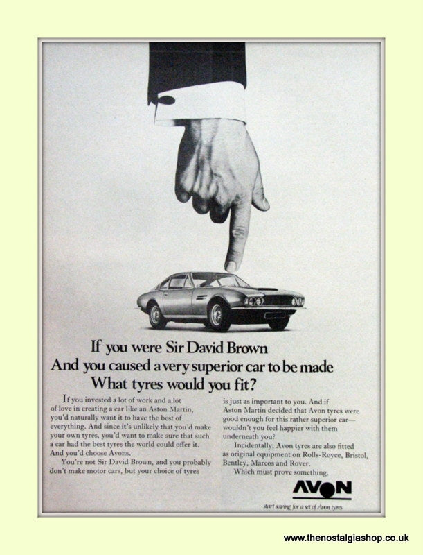 Aston Martin  Avon Tyres Original Advert 1968 (ref AD6740)