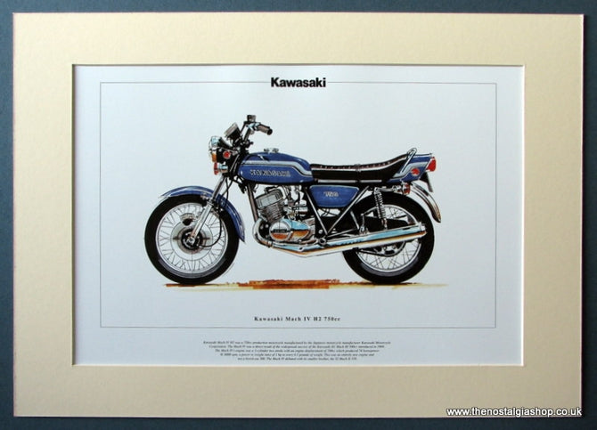 Kawasaki Mach IV H2 750cc. Mounted Motorcycle Print (ref PR3022)
