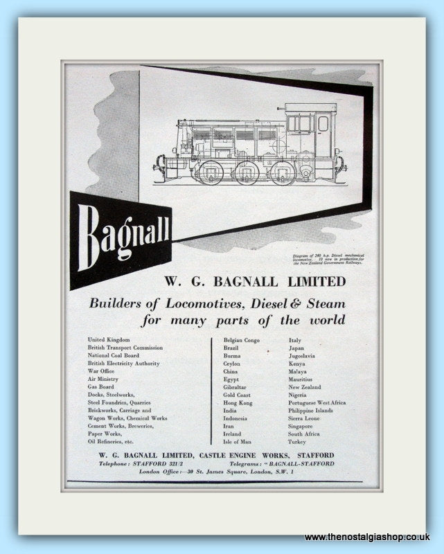 Bagnall Locomotives. Original Advert 1955 (ref AD6217)