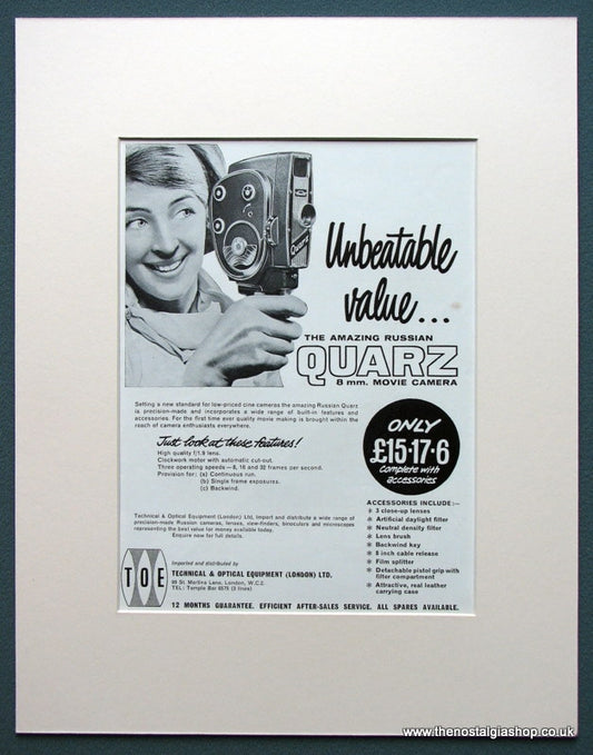 Russian Quarz 8mm Movie Camera 1963 Original Advert (ref AD1064)