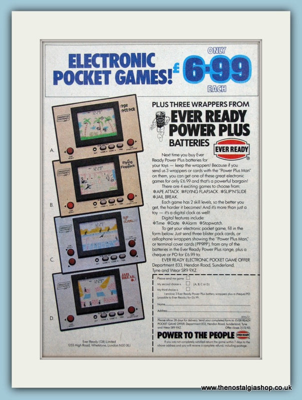 Electronic Pocket Game And Ever Ready Batteries Original Advert 1983 (ref AD6435)