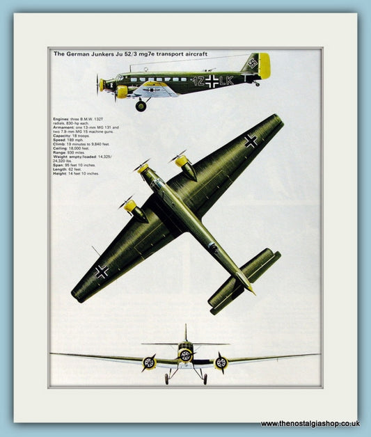 German Junkers Ju 52/3 mg 7e Transport Aircraft Print (ref PR511)