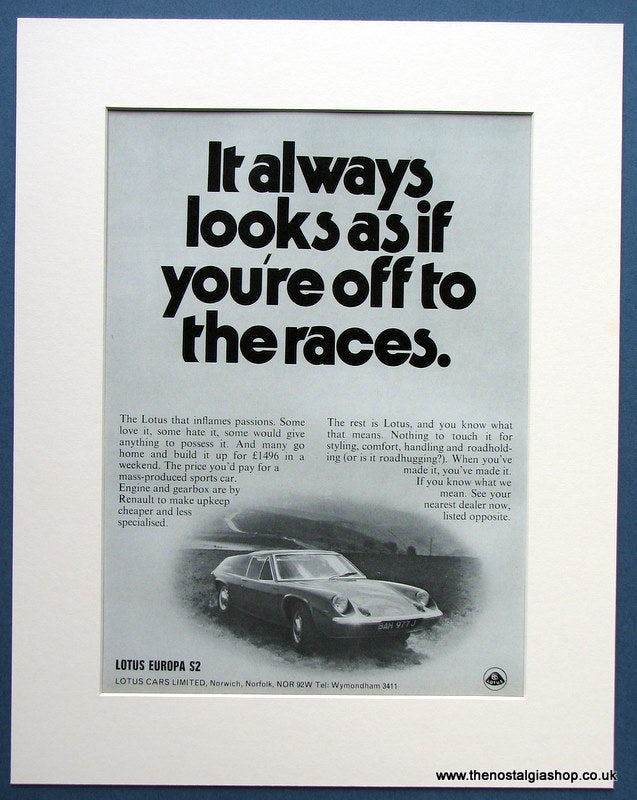 Lotus Europa S2 1971 Original Advert (ref AD1661)