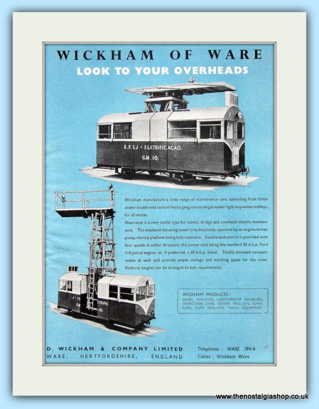 Wickham Of Ware Overhead Electrical Maintenance Original Advert 1955 (ref AD6508)