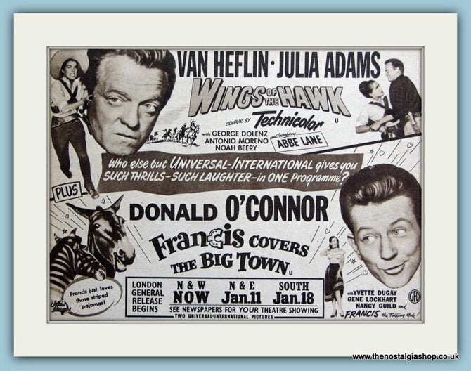 Wings Of The Hawk & The Big Town 1954 Original Film Advert (ref AD3343)