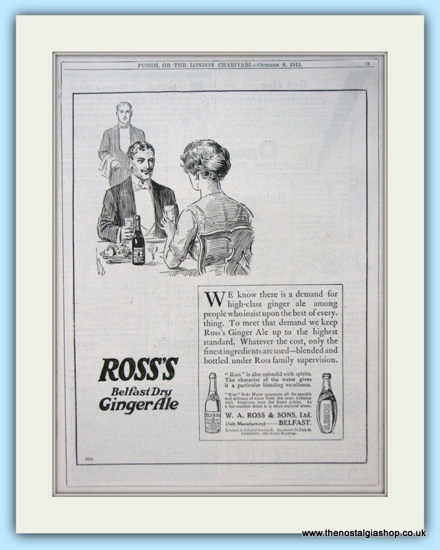 Ross's Belfast Dry Ginger Ale Original Advert 1913 (ref AD4943)
