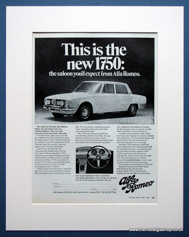 Alfa Romeo 1750. Original advert 1968 (ref AD1413)