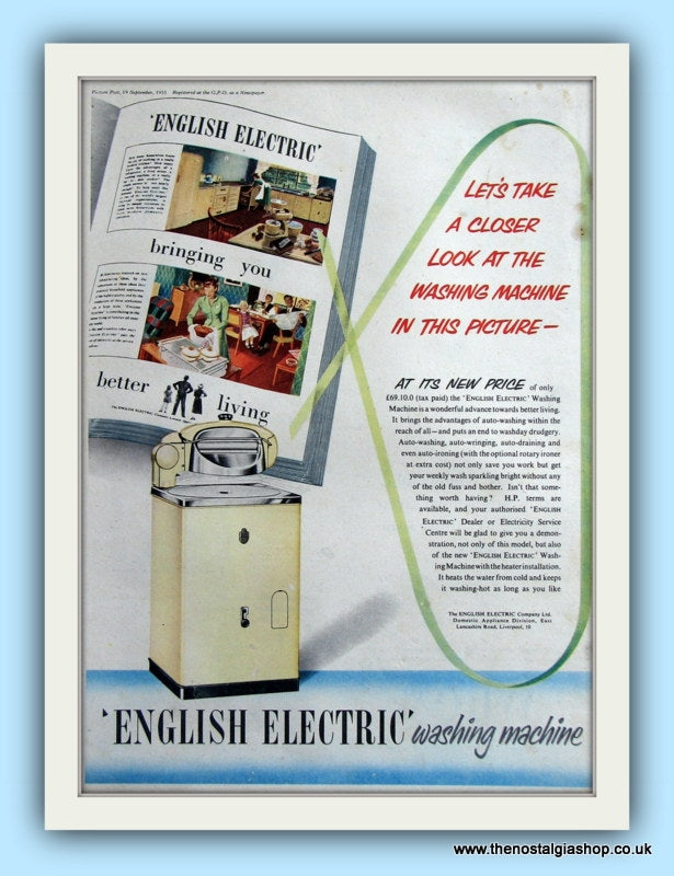 English Electric Washing Machine. Original Advert 1953 (ref AD8040)