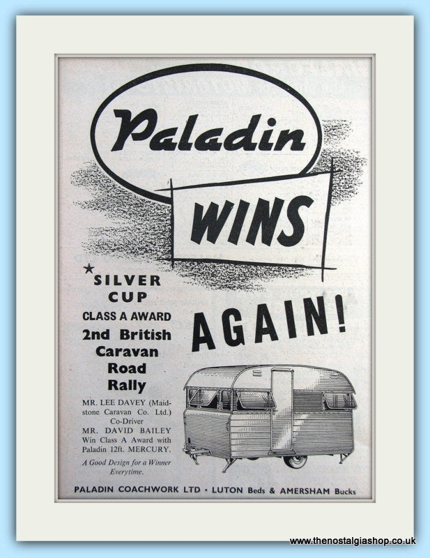 Paladin Caravan Road Rally Silver Cup Original Advert 1955 (ref AD6344)