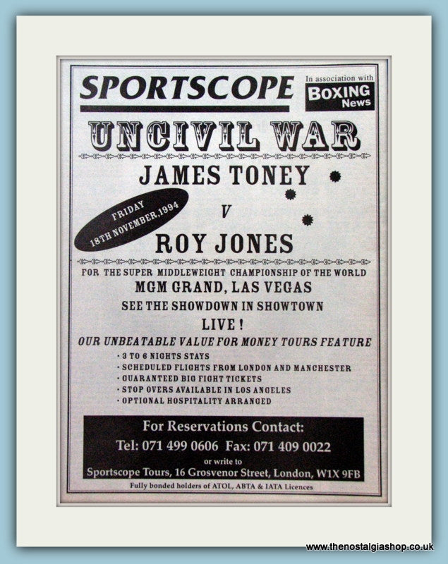 Roy Jones v James Toney. 1994 Original Advert (ref AD4406)