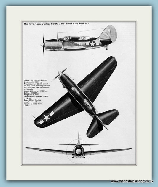 American Curtiss SB2C-3 Helldiver Dive-Bomber. Print (ref PR548)