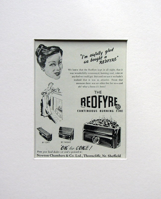 Redfyre Continuous Burning Fire. Original advert 1953 (ref AD1548)