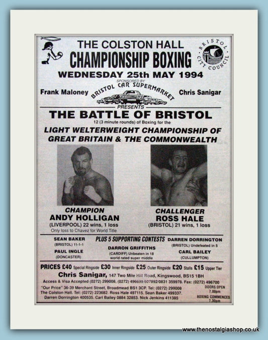 Andy Holligan v Ross Hale 1994 Original Advert (ref AD4407)