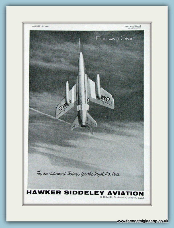 Folland Gnat Hawker Siddeley Original Advert 1961 (ref AD4261)
