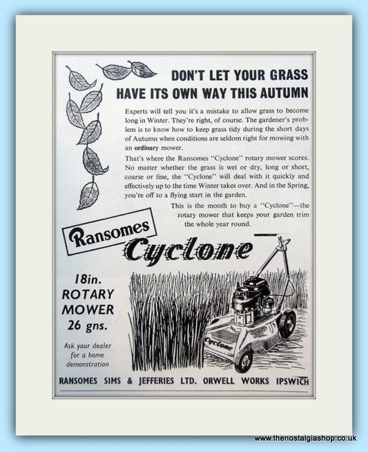 Ransomes Cyclone Rotary Mower. Original Advert 1960 (ref AD4640)