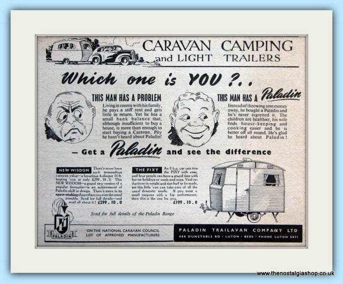 Paladin Caravans & Trailers The Pixy And New Wisdom Original Advert 1952 (ref AD5078)