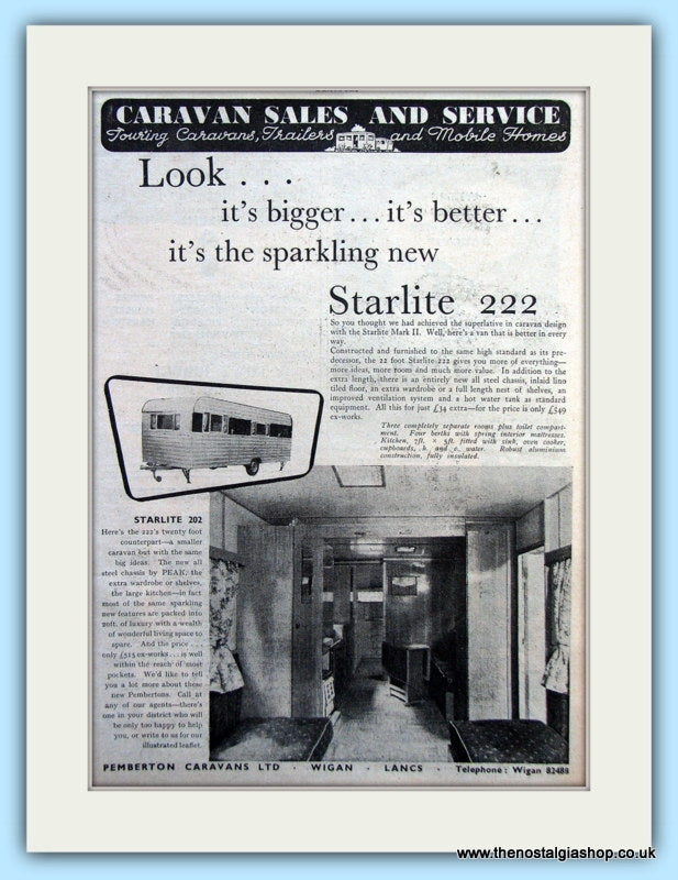 Starlite 222 Caravan Original Advert 1956 (ref AD6347)
