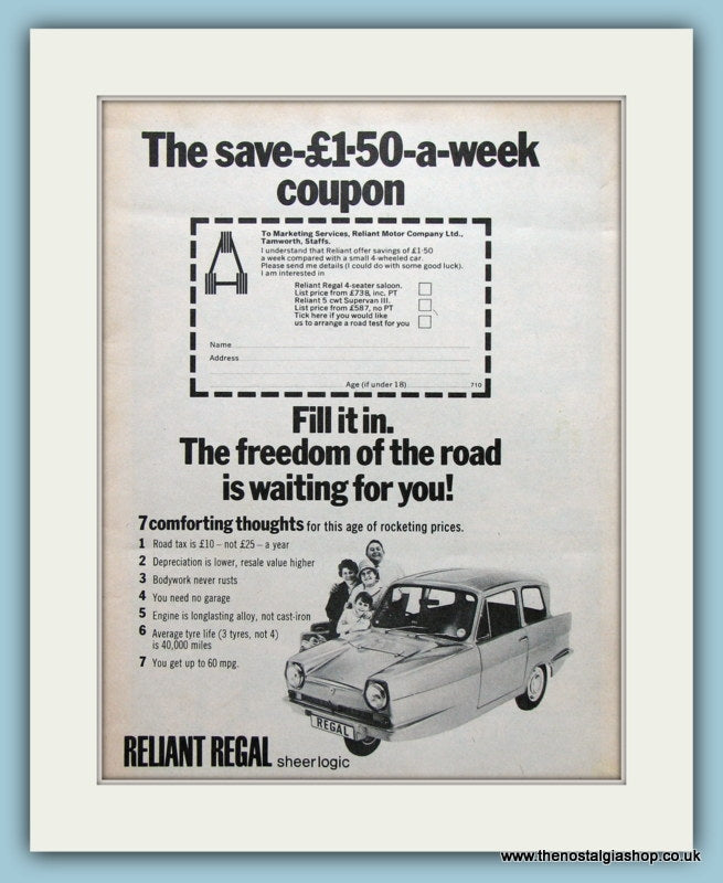 Reliant Regal. Original Advert 1972 (ref AD1990)