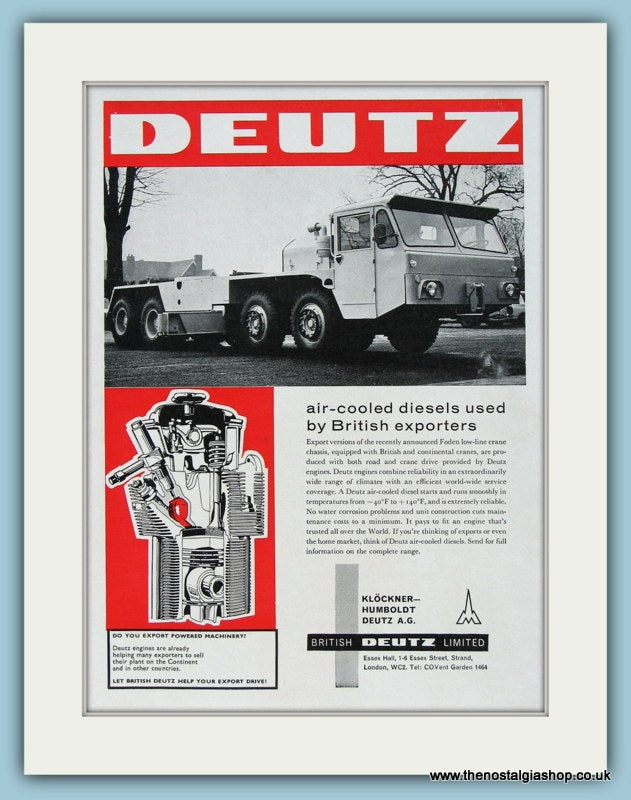 Deutz Air-Cooled Diesels Original Advert 1966 (ref AD2972)