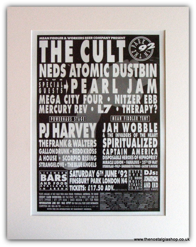 In The Park 1992 Event Advert. The Cult (ref AD1811)
