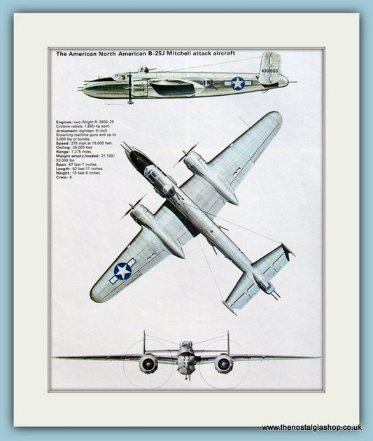 American North American B-25J Mitchell Attack Aircraft. Print (ref PR559)