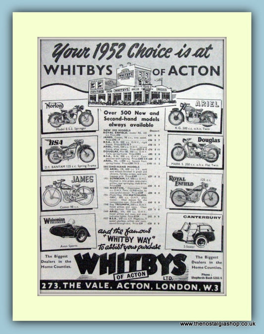 Whitbys Of Acton Original Advert 1952 (ref AD6594)