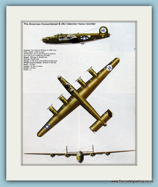 American Consolidated B-24J Liberator Heavy Bomber. Print (ref PR543)