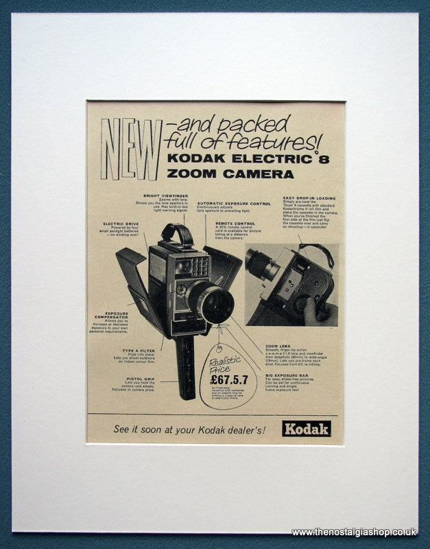 Kodak Electric 8 Zoom Camera. Original advert 1964 (ref AD1057)