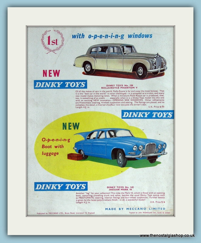 Dinky Toys Rolls-Royce & Jaguar. 1962 Original Advert (ref AD2835)
