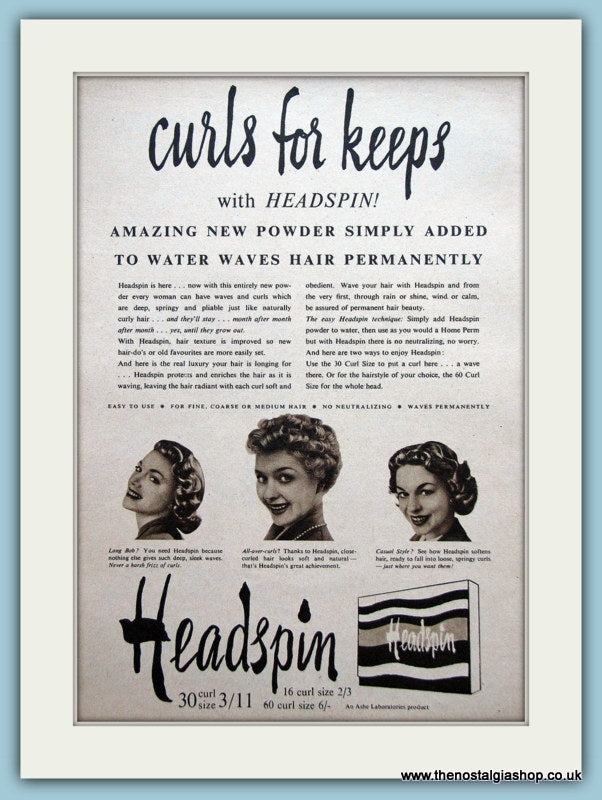 Headspin Wave Powder Original Advert 1954 (ref AD3641)