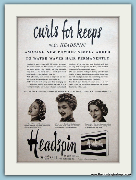 Headspin Wave Powder Original Advert 1954 (ref AD3641)