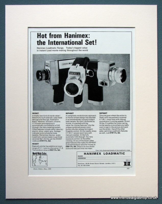 Hanimex Loadmatic M200T, MP400T, MP500T 1968 Original Advert (ref AD1071)