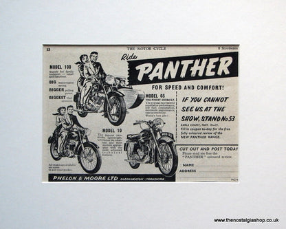 Panther Motorcycles. 2 x Original adverts 1950s (ref AD1608)