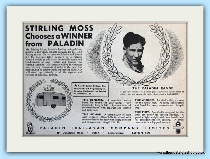 Paladin The Nomad The Pixy Stirling Moss Original Advert 1952 (ref AD5082)